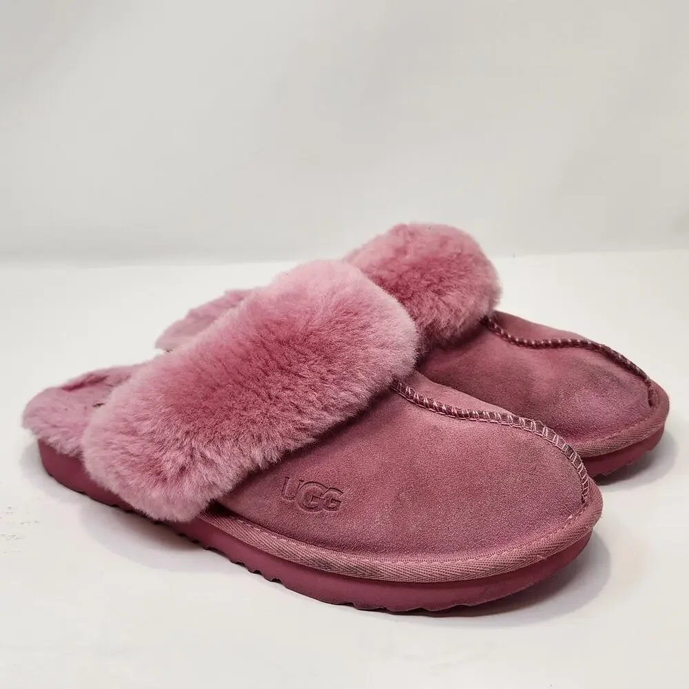 Ugg Big Kid Cozy II Slipper Pink Suede Slip On Clogs Size 4 Shearling Lined